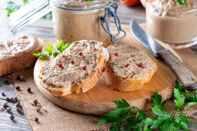 Homemade Pate Decorated with Bay Leave and Cranberry