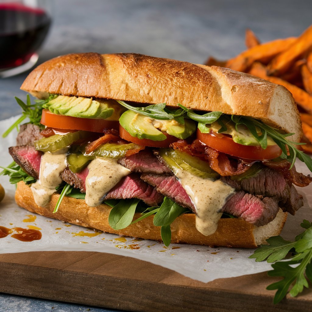 The Ultimate Steak Sandwich with Caramelized Onions and Creamy Sauces