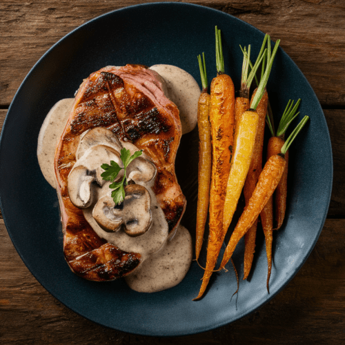 Delicious Pork Loin Steak Recipe with Garlic-Parmesan Roasted Carrots